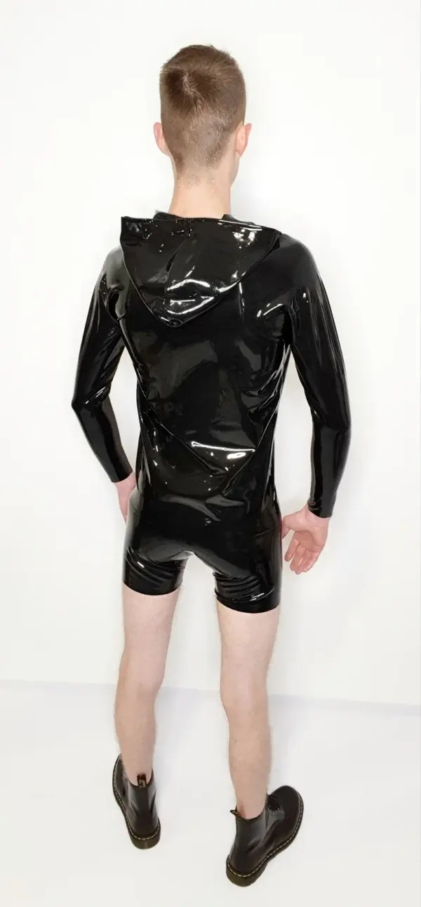 Black latex hooded top for men streetwear fetish style