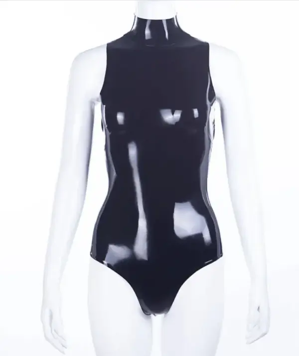 Cassandra High-Neck Open-Back Latex Bodysuit
