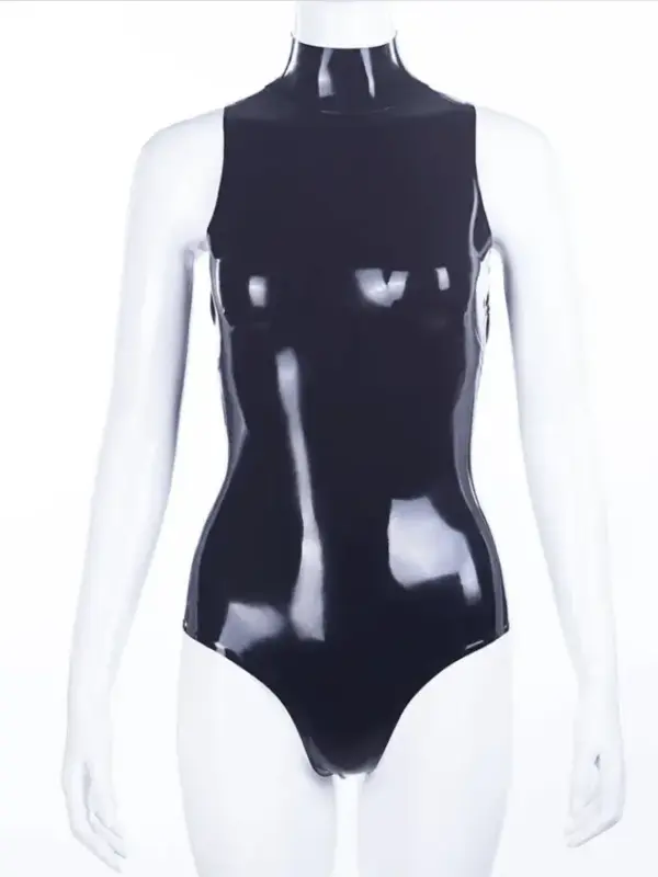 Cassandra High-Neck Open-Back Latex Bodysuit