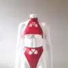 Red Latex Heart Cut-Out Halter Set – Underboob Crop Top & High-Waist Thong