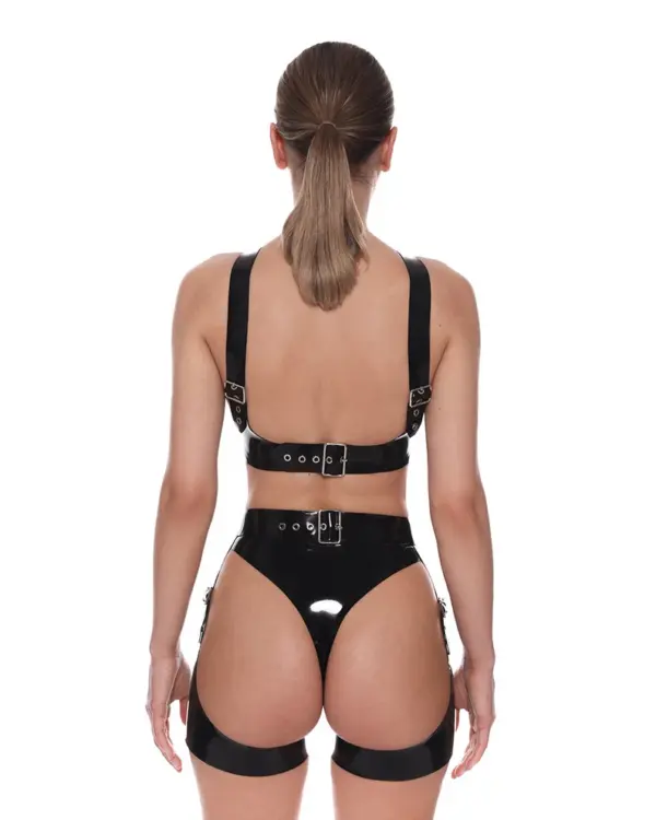 Latex BDSM Set back view with adjustable buckles