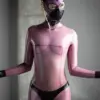 Transparent Pink Latex Catsuit - Cat Hood & Panty Illusion