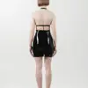 High Waist Black Latex Mini Skirt with Zipper Front
