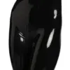 Close-up detail of black latex catsuit showing high gloss finish and form-fitting hip silhouette