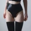 High-Waisted Latex Knickers with Front-to-Back Zipper – Black Rubber Panties