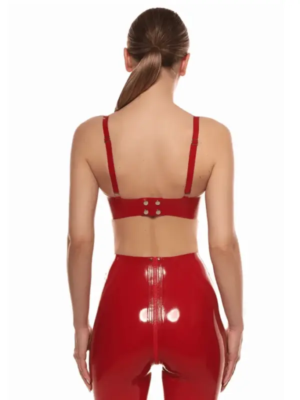 Red Rubber Bralette with metal back snaps