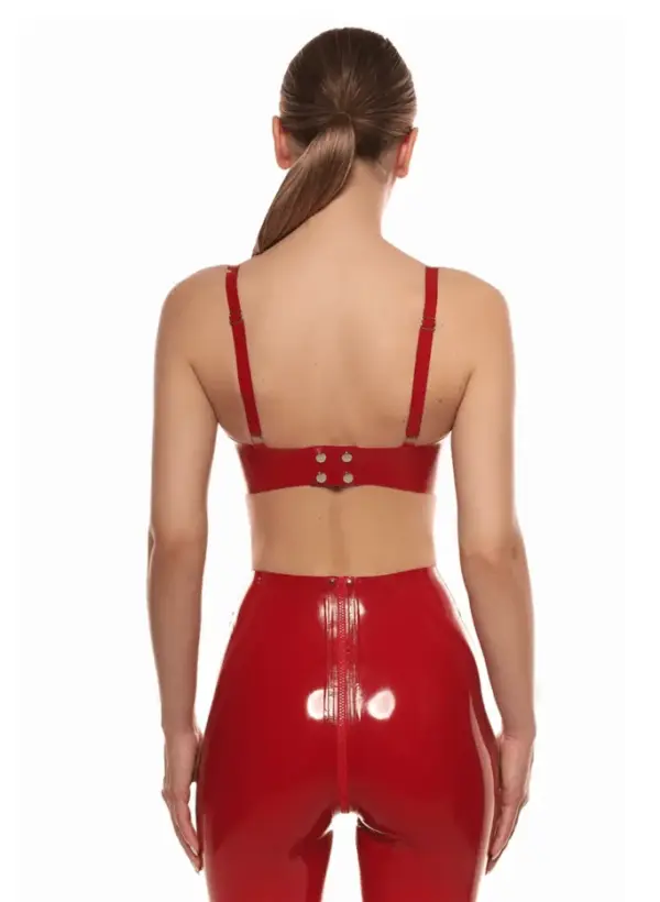 Red Rubber Bralette with metal back snaps