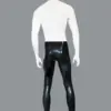 Rear view of full length latex leggings for men custom fit