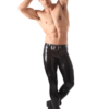 Men's Skinny Latex Jeans with detachable braces and two-way zipper front view