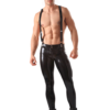 Men's Skinny Latex Jeans - Detachable Braces & Two-Way Zip