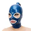 Blue Latex Hood with Ponytail Tube - White Trim
