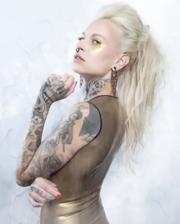 Latex Deep V Top - Front Zip Antique Gold