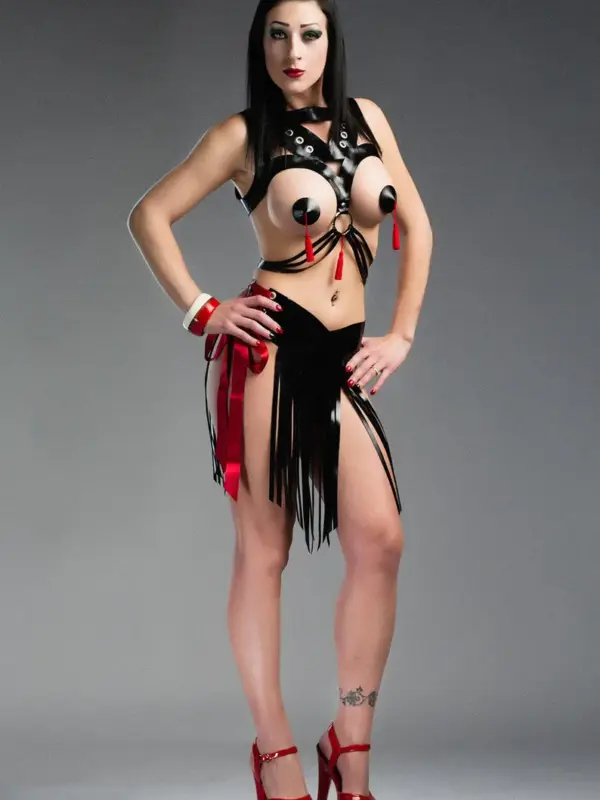 Scandal Cutout Latex Fringe Skirt with Side Satin Lacing