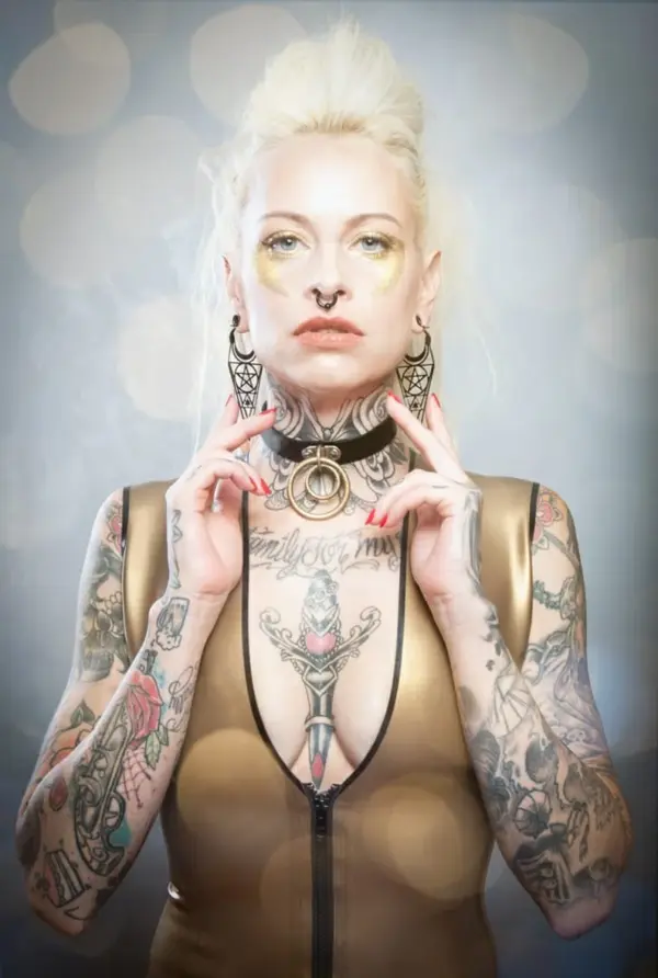 Latex Deep V Top - Front Zip Antique Gold