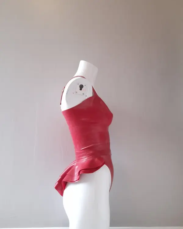 Latex Peplum Set - 3-Piece Frilled Belt Style