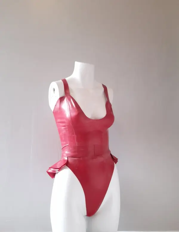 Latex Peplum Set - 3-Piece Frilled Belt Style