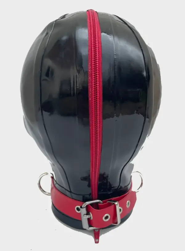 Black Latex Hood with Zip Mouth - Red Pinhole Eyes